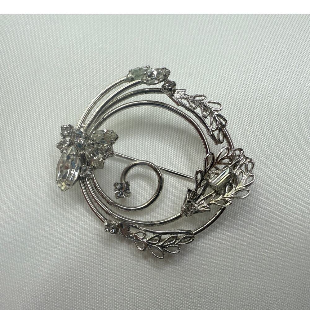 Vintage 1950s Jay Flex Sterling Silver & Rhinestone Mid-Century Swirl Brooch